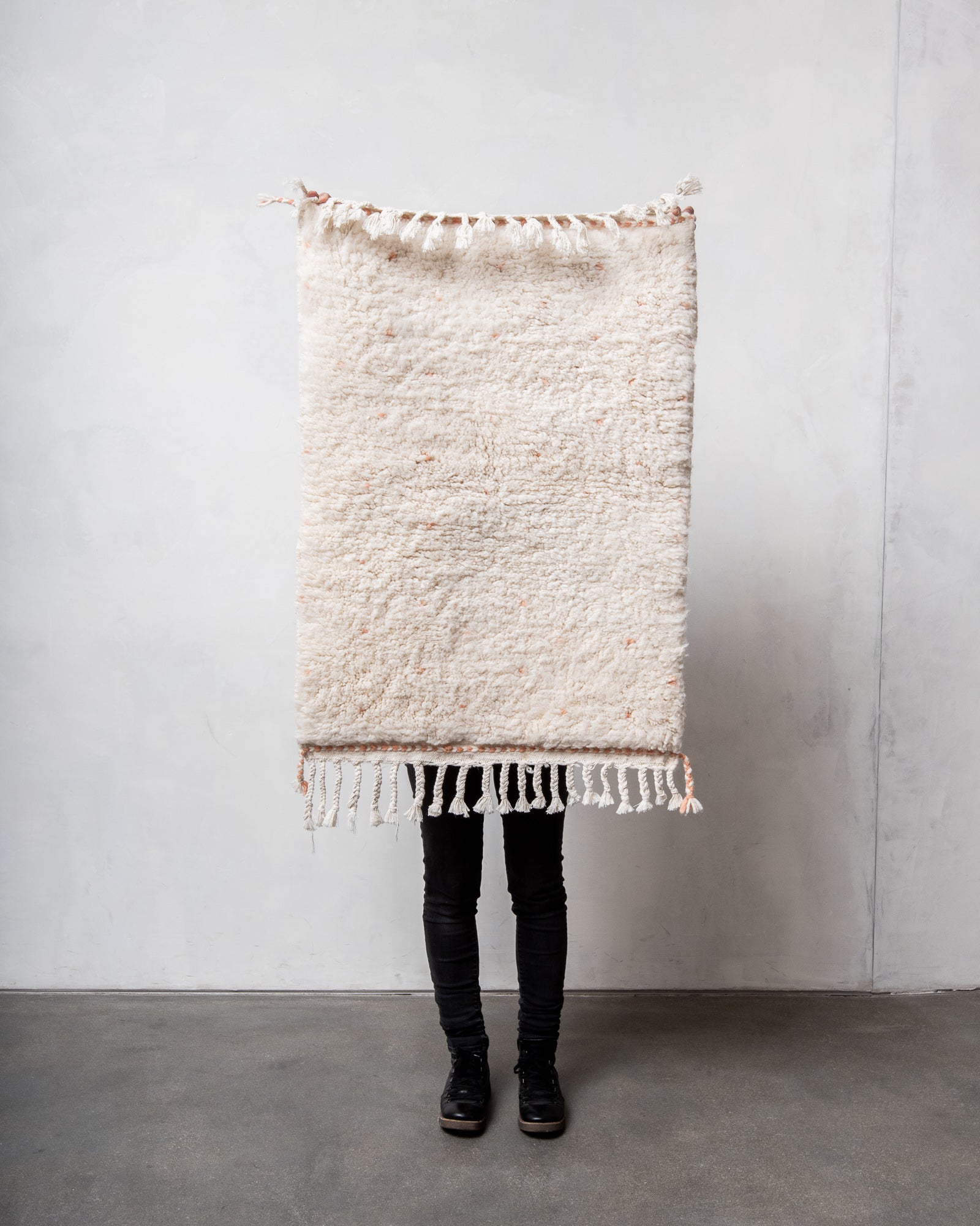 Modern, designer, handcrafted Berber rug from Morocco. Beniourain carpet with beautiful colours and patterns and fluffy wool texture.